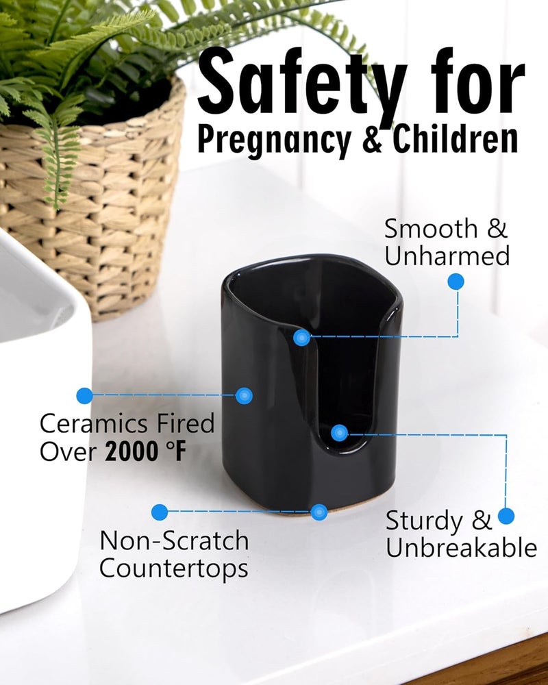 Viosuniu 5 oz Square Ceramic Bathroom Cup Dispenser for Kids and Pregnancy - Disposable Paper Cup Holder for Mouthwash Cups on Bathroom Vanity Countertop (Black-1, 1 Pack) - Image 2